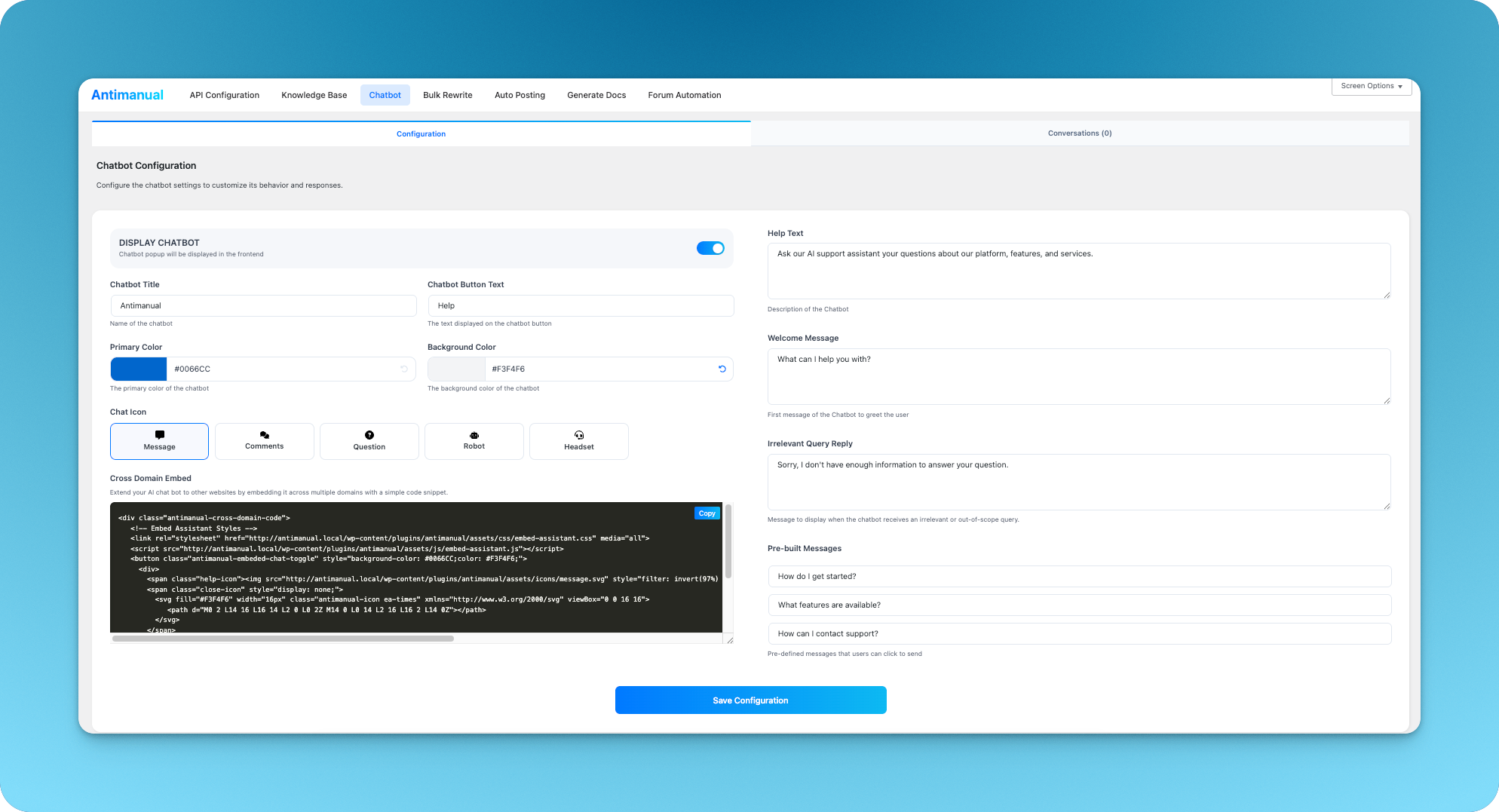 Chatbot configuration