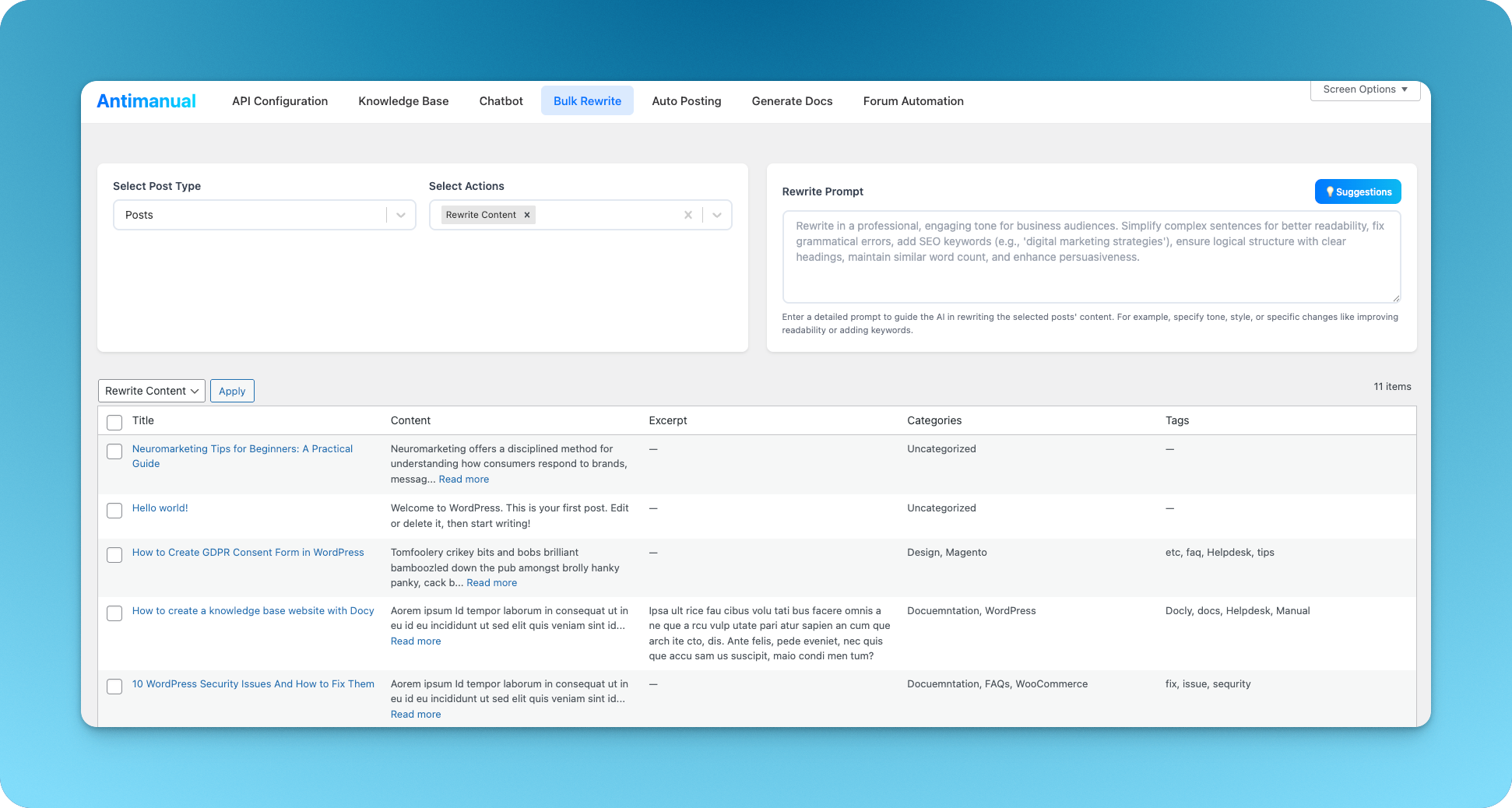 Generate Bulk Terms and Excerpts
