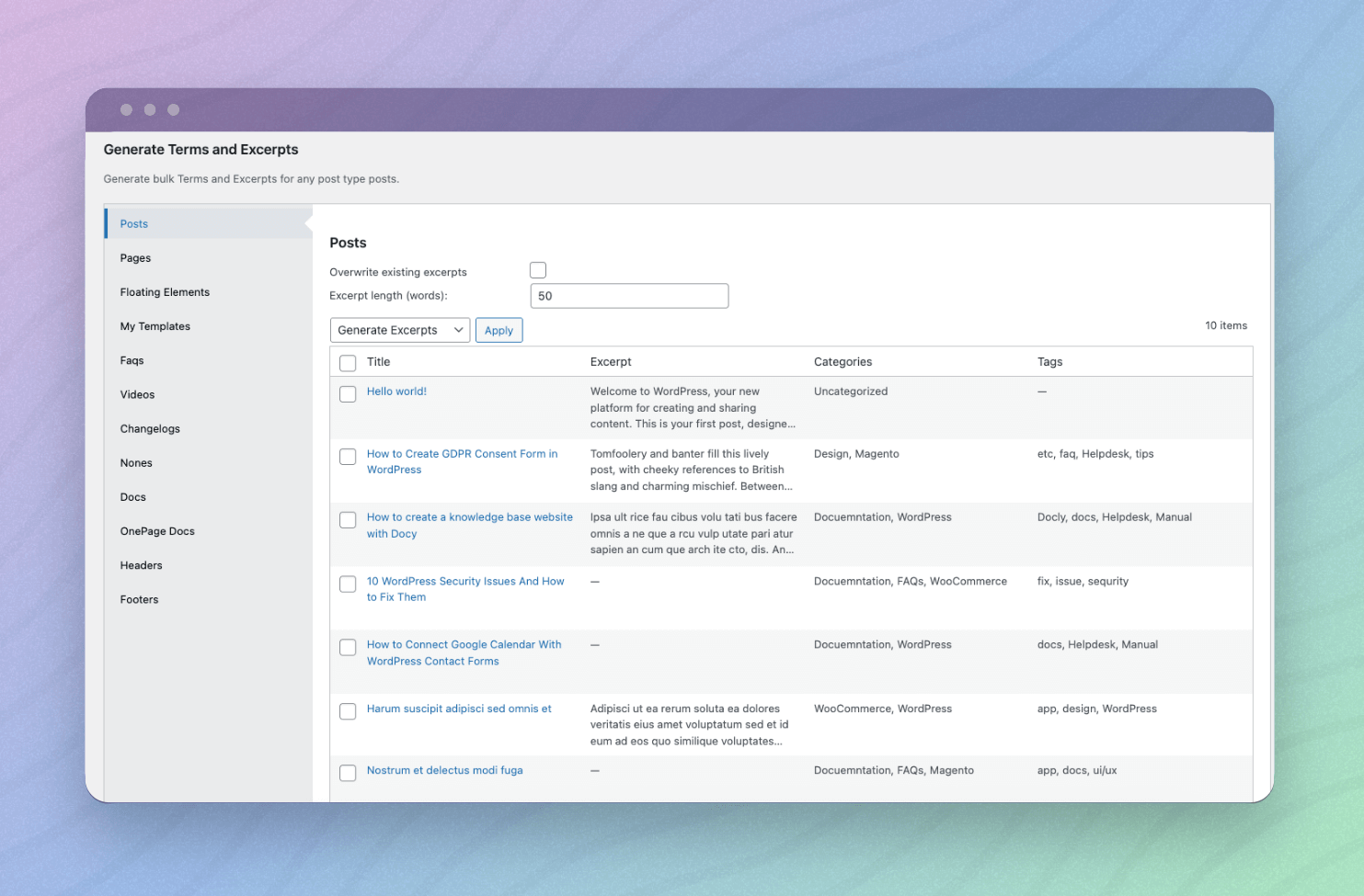 Generate Bulk Terms and Excerpts
