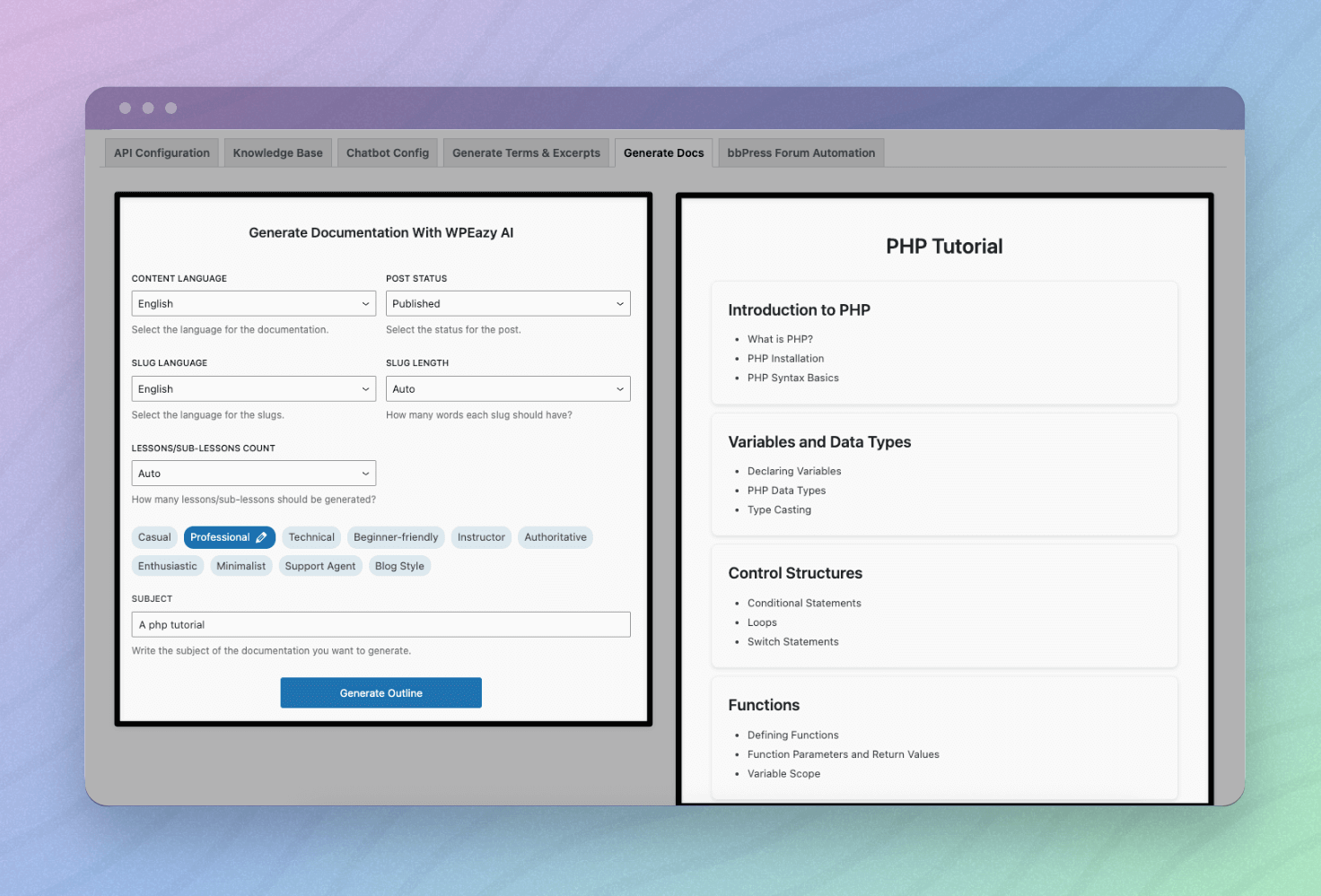 Generate Documentation with WpEazy AI in WordPress