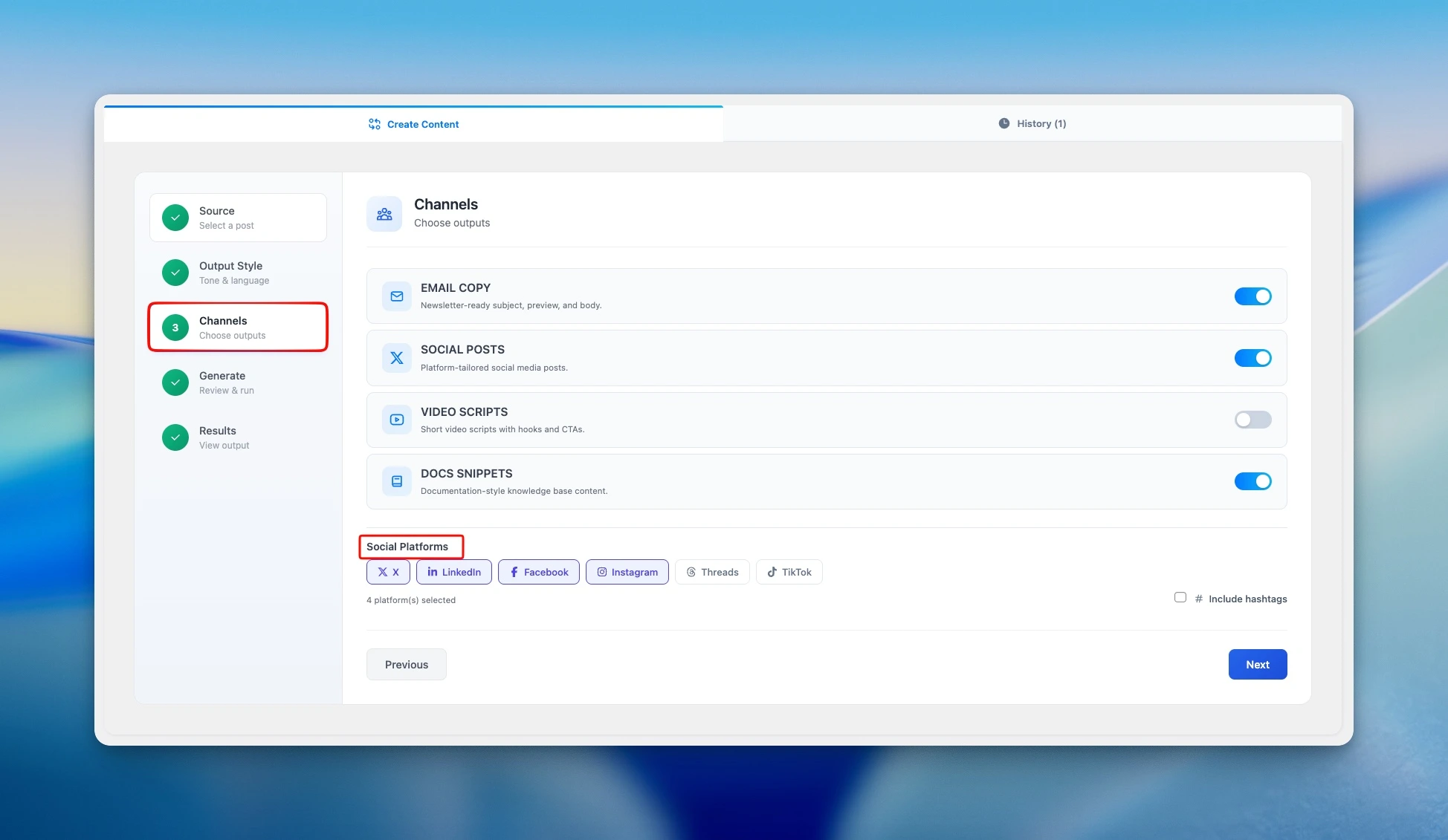 Antimanual Repurpose Studio channels for email copy, social posts, video scripts and docs snippets