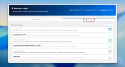 Antimanual Repurpose Studio dashboard to repurpose blog content with AI into email copy, social posts, video scripts and docs